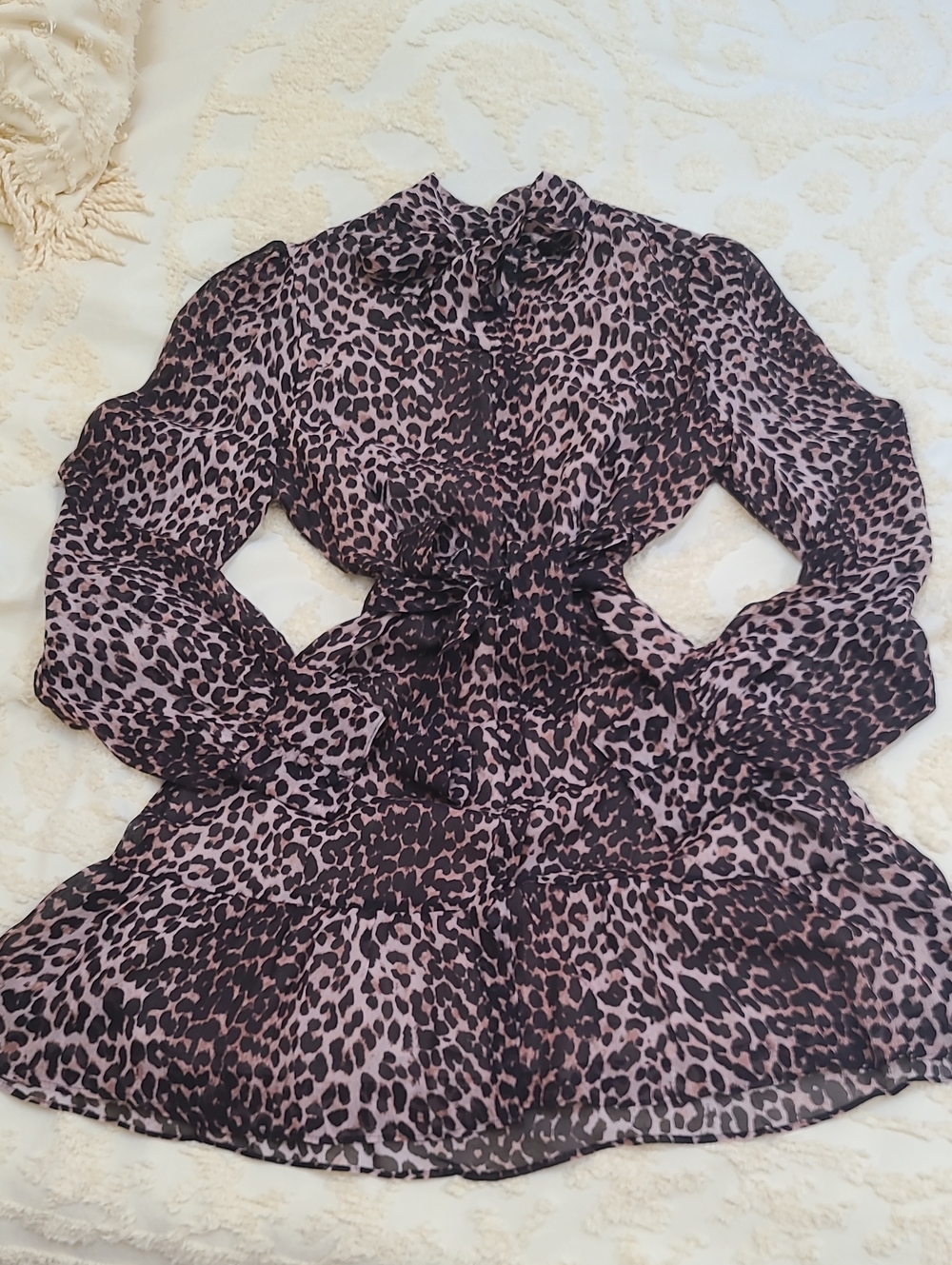 Paige Silk Leopard Print Tie-Neck Womens Dress - Black, Tan And Brown - Picture 4 of 7